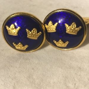 Vintage Sporrong & Co. Blue Gold Crown Cuff Links